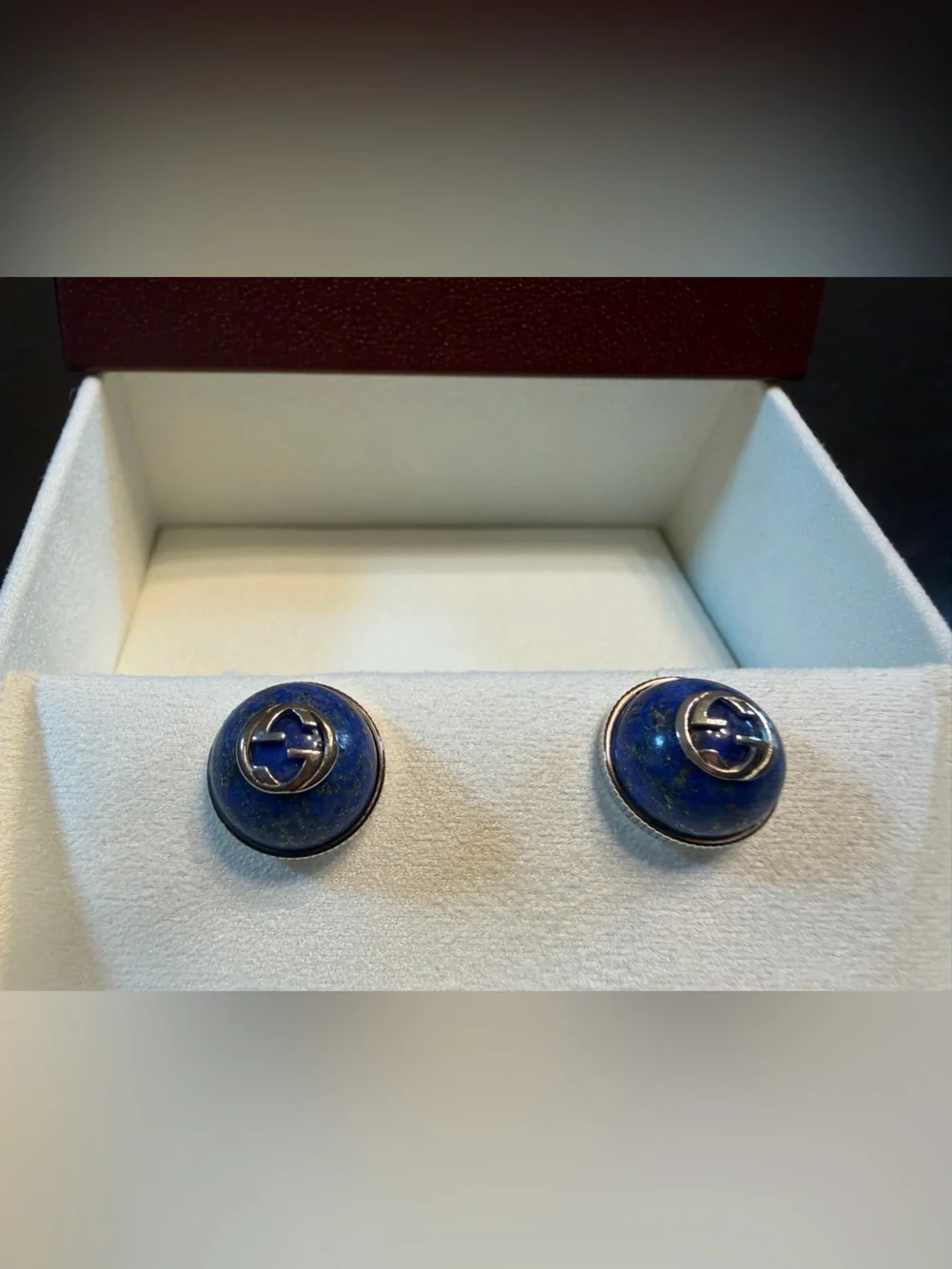 New Authentic Gucci GG Logo Lapis Azuli Sterling Silver Cufflinks